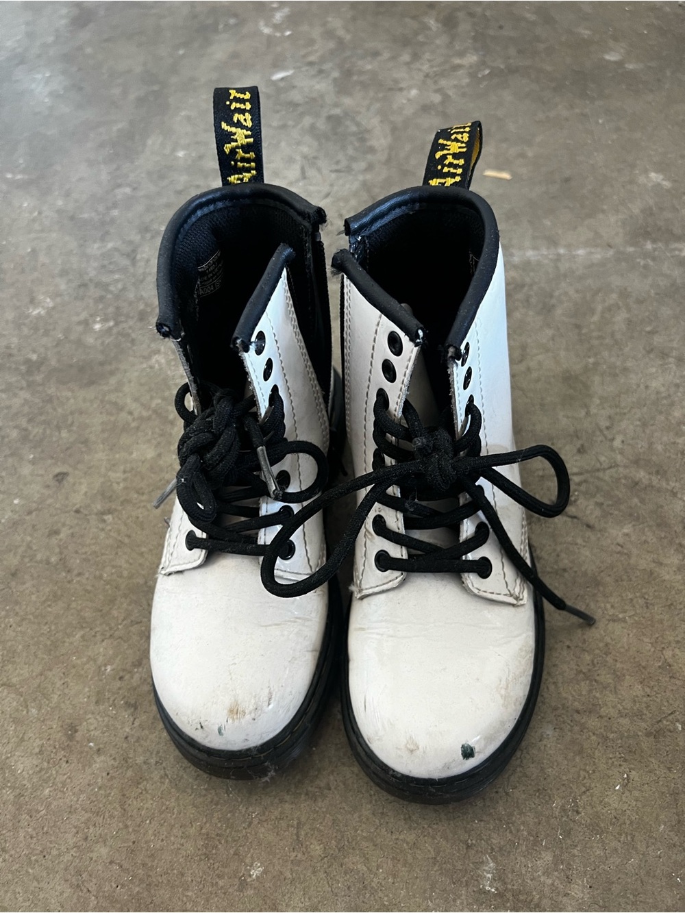 Dr. Martens Kids White and Black Lace-Up Combat Boots